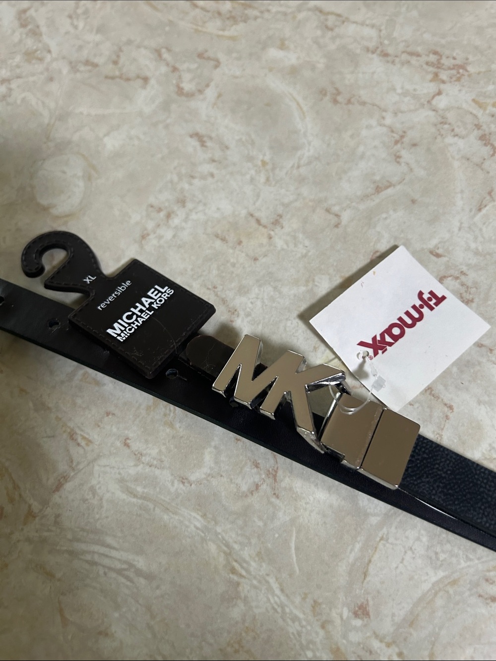 MICHAEL Michael Kors Black Belt with Silver MK Logo Buckle